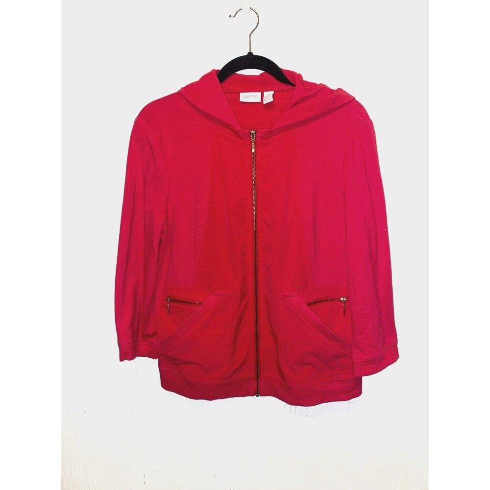 Zenergy by Chico's Pink 3/4 Sleeve Zip Up Hoodie Jacket Pocket Accents Size 1/M